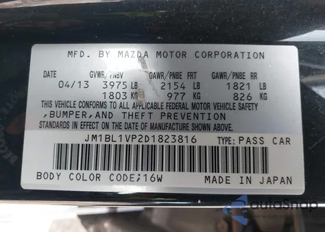 2013 Mazda Mazda3 I Touring from USA, damaged, VIN JM1BL1VP2D1823816